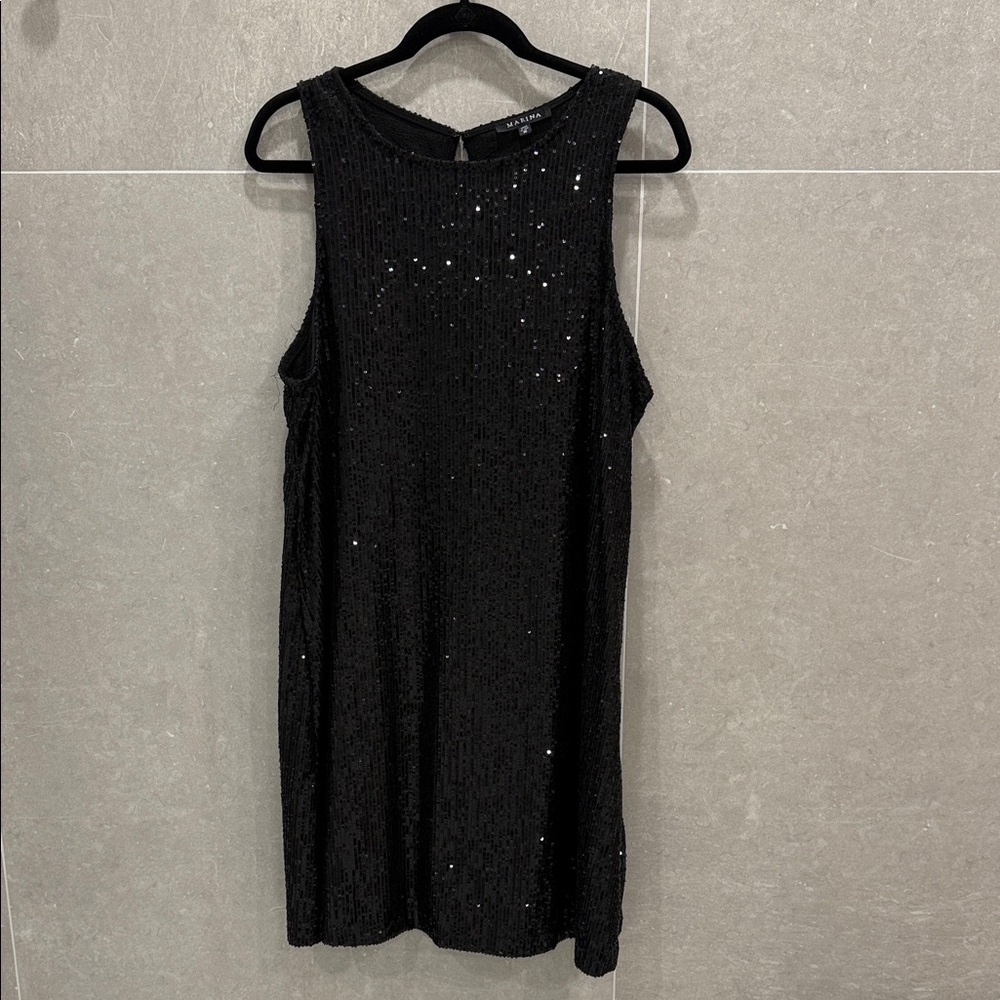 MARINA Black Sequin Mini Dress